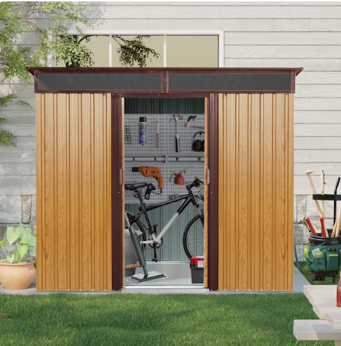 LUXEYARD 8ft x 6ft Outdoor Metal Storage with Lockable Sliding Doors and Transparent plate for Garden Lawn