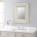 LUXEYARD 21x26inch White Rectangle Wall Hanging Mirror PU MDF Frame Rivet Deco