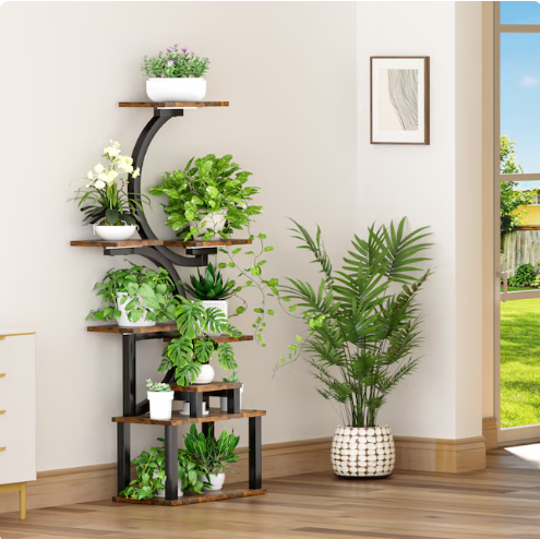 LUXEYARD 8-Tiered Indoor Plant Stand with 5 Grow Lights 10-Level Stepless Dimming Durable Thickened Metal Steel Pipe (0.8mm) for Living Room Garden